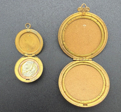 Vintage Costume Jewelry Lot Gold Tone Pendants Lockets Czechoslovakia 7pc