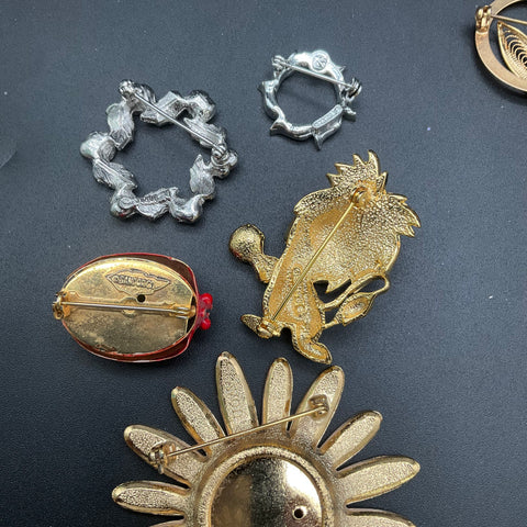 Vintage Costume Jewelry Lot 14 Brooches Animals Enamel Rhinestone Sandor Signed