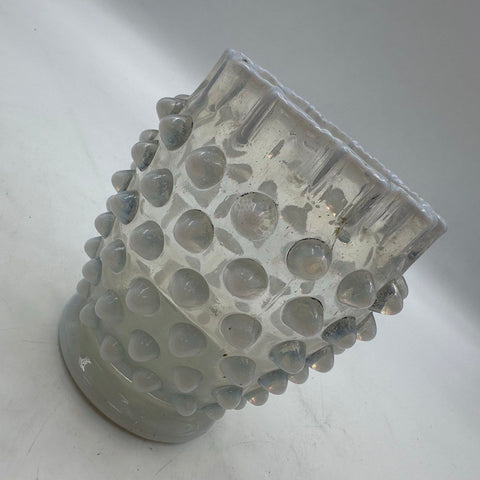 Pressed Glass Opalescent Hobnail Vase Ruffled Rim 4.5 Inch Vintage