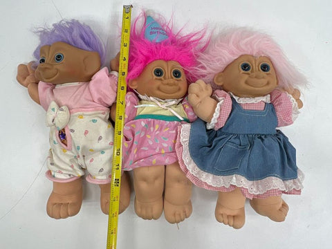 Vintage Russ & Ace Novelty Troll Doll Lot of 3 Plush Body 1990s Toys