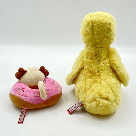 Douglas Stuffed Animal Plush Lot Pug Dog in Donut and Yellow Duckling 2 Pieces