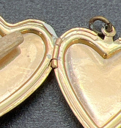 Vintage Gold Tone Jewelry Lot Floral Round Locket and Rhinestone Heart Locket