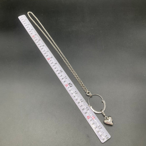 Juicy Couture Silver Tone Charm Holder Necklace Puffy Heart Pendant 16.5"