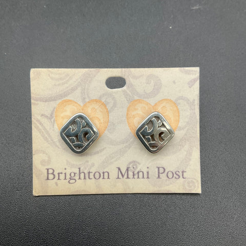 Brighton Stud Earrings Lot of 2 Twinkle Garnet Red Crystal & Square Scrollwork