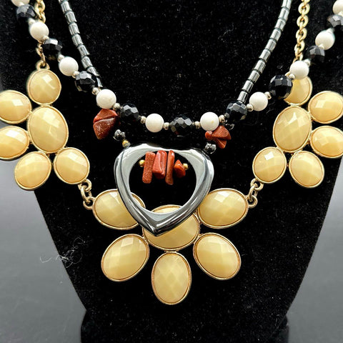 Statement Costume Jewelry Lot 7 Necklaces Fish Pendant Heart Beaded Multi-Strand