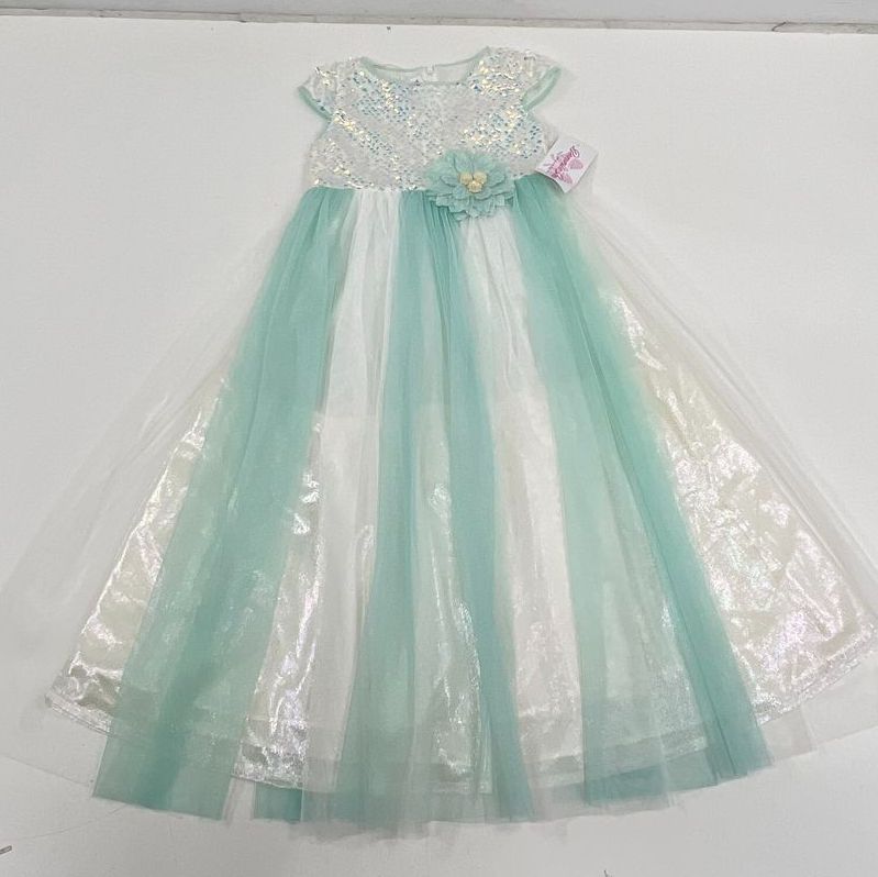 Bonnie Jean Girls Sequin Tulle Party Pageant Dress Aqua White Size 6 NWT