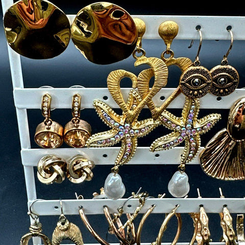 Mixed Costume Jewelry Lot Gold Tone Earrings Boho Starfish Hoop Leaf Dangles