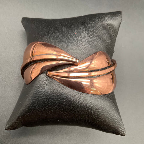 Vintage Renoir Copper Demi Parure Leaf Cuff Bracelet Clip-on Earrings Set