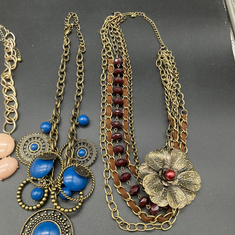 Fashion Statement Jewelry Lot of 5 Boho Bib Floral Necklaces Gold Silver Tone