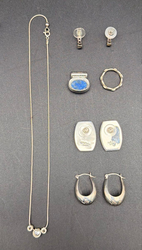 Mixed Jewelry Lot Marked 925 Tests as Silver Alloy 7 Pieces 0.4 lbs