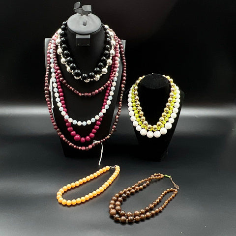 Vintage Style Beaded Necklace Statement Jewelry Lot 11pc Chunky Faux Pearl