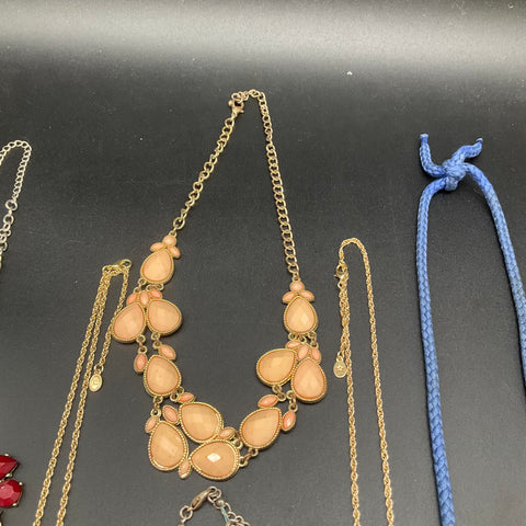 Vintage & Modern Fashion Costume Jewelry Lot 10 Necklaces Bib Pendant Red Blue