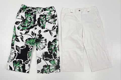 Sandro Women's Cropped Pants Capris White Floral Black Green Stretch Size 10