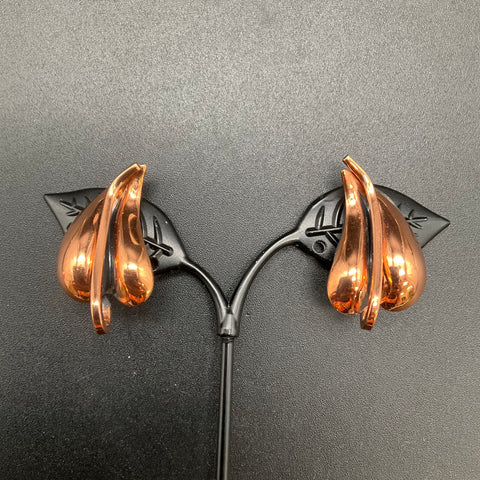 Vintage Renoir Copper Demi Parure Leaf Cuff Bracelet Clip-on Earrings Set