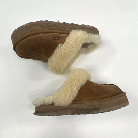 Ugg Disquette Chestnut Suede Sheepskin Platform Slippers Women's Size 6