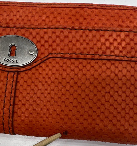 Fossil Leather Zip Around Wallets Black Tan Orange Lot of 3