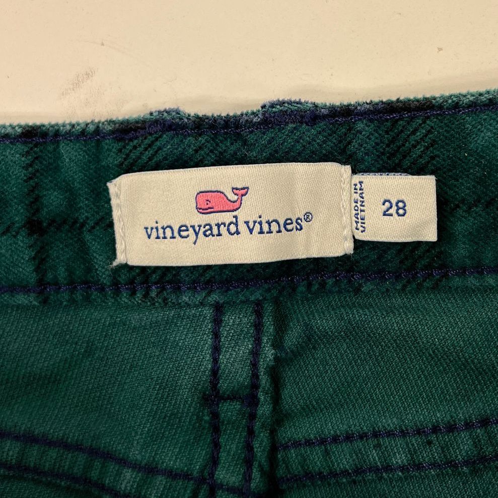 Women's Vineyard Vines High Rise Green Blue Plaid Corduroy Flare Pants - Size 28