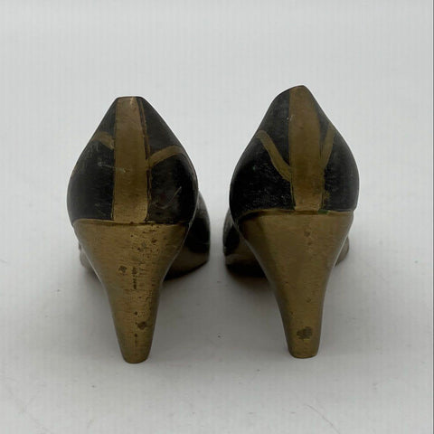 Vintage Brass Miniature High Heel Shoe Figurines Pair Ornate Floral Scroll