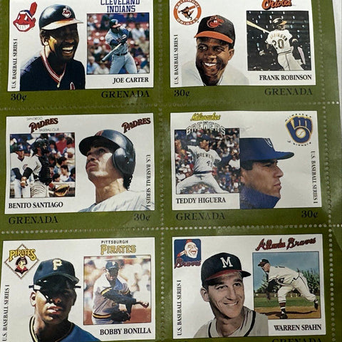MLB Baseball Stamps Sheet Grenada US Baseball Series I 9 Stamps George Brett