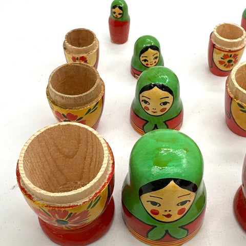 Wood Nesting Doll Lot Matryoshka Hand Painted Floral Approximately 15 Pieces