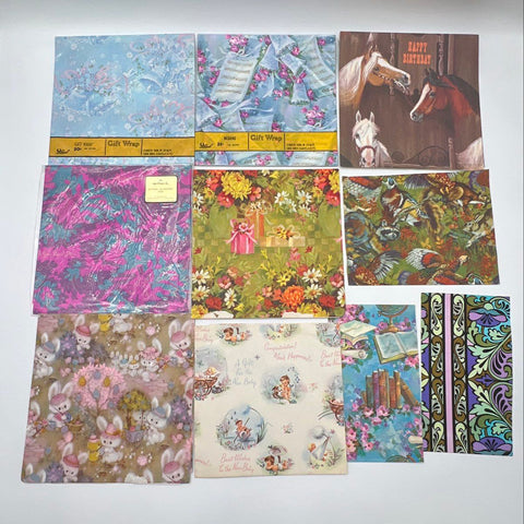 Vintage Wrapping Paper Lot Hallmark American Greetings Mixed Themes 19 Pieces