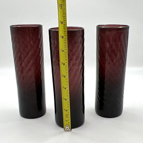 Pressed Glass Amethyst Purple Swirl Tumbler Set 3 Piece 8 Inch Vintage