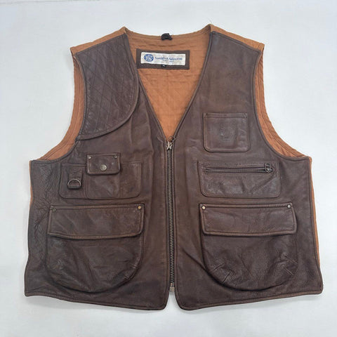 Smith & Wesson Men's Brown Leather Quilted Canvas Shooting Hunting Vest Sz XL