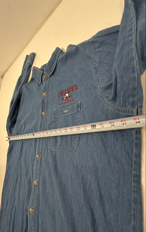 Vintage 1997 Nebraska Huskers National Champs Embroidered Denim Shirt Sz XXL