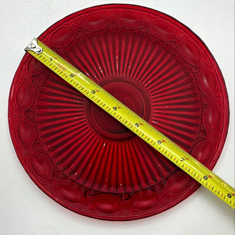 Pressed Glass Ruby Red Sunburst Pattern Plates Set 3 for Tiered Stand Vintage