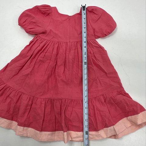 Patachu Girls Pink Textured Cotton Puff Sleeve Tiered Dress Size 5Y
