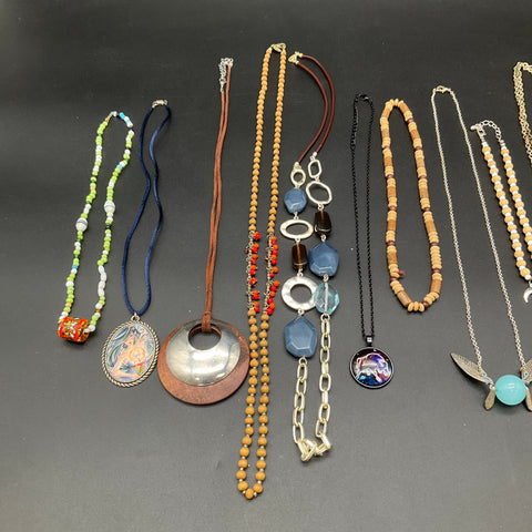 Boho Eclectic Fashion Necklace Lot of 11 Beaded Statement Filigree Pendants