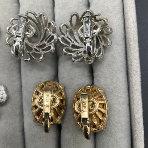 Vintage Crown Trifari Costume Jewelry Lot of 5 Pairs Clip-on Earrings Mixed