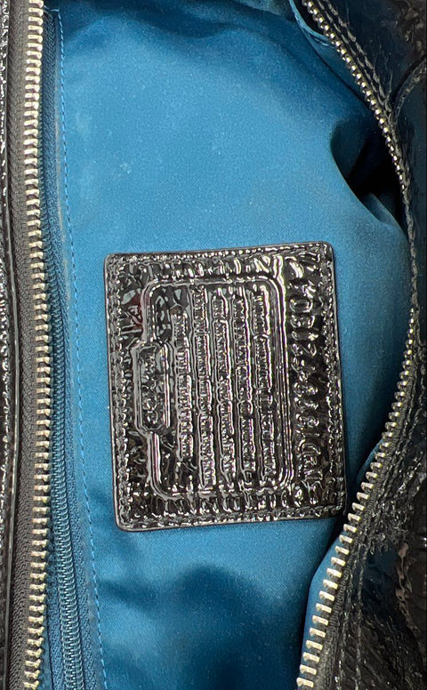 Coach Madison Sophia Satchel Black Quilted Patent Leather Silver Hardware