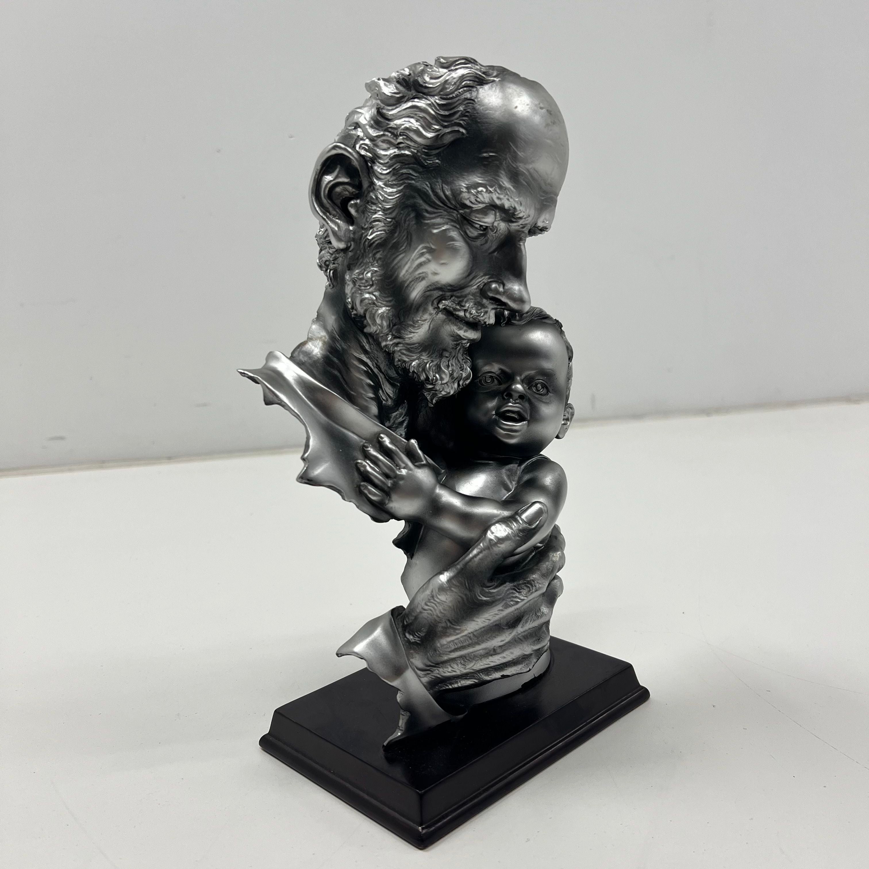 Father and Child Decorative Statue Herco Gift Professional Metallic Silver Tone