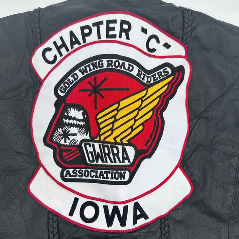Vintage 90s Barney's Leather GWRRA Gold Wing Biker Vest Patches Sz XXL