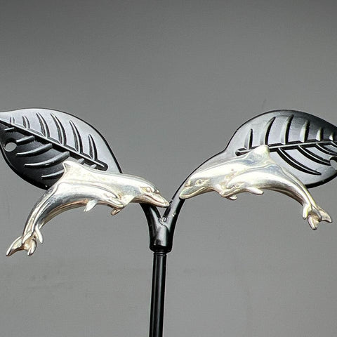 Sterling Silver Dolphin Mother & Baby Earrings 7.06g