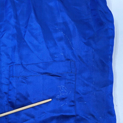 Vintage 90s Golden Dragon Hand Embroidered 100% Silk Robe Blue Sz M