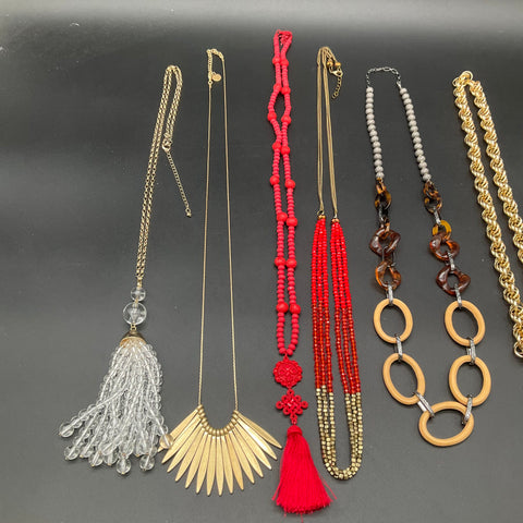 Vintage and Modern Fashion Jewelry Lot of 7 Necklaces Statement Tassels Beads