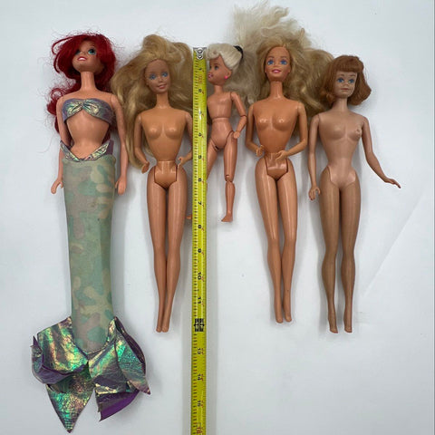 Mattel Barbie Doll Lot Mixed 5 Pieces Vintage Mermaid Ariel Small Child Doll