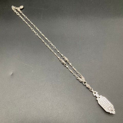Brighton Silver Tone Scroll Etched Heart Pendant Necklace Ornate Mixed Link