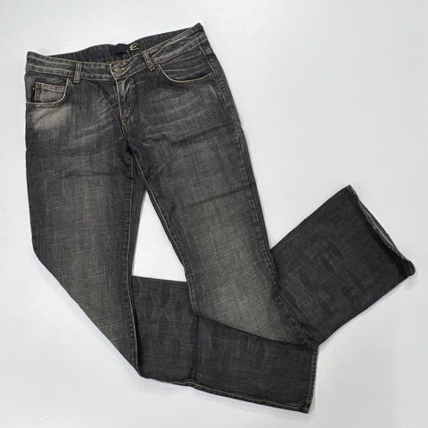 Vintage Y2K Just Cavalli Women's Gray Flared Rhinestone Logo Denim Jeans Sz 28
