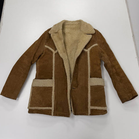 Vintage 70s Suede Leather Sherpa Lined Western Rancher Coat Jacket Korea