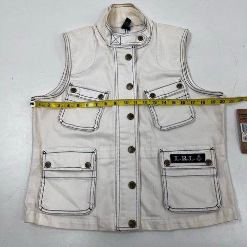 Lauren Ralph Lauren Women's White Utility Cargo Vest Contrast Stitch Sz L NWT
