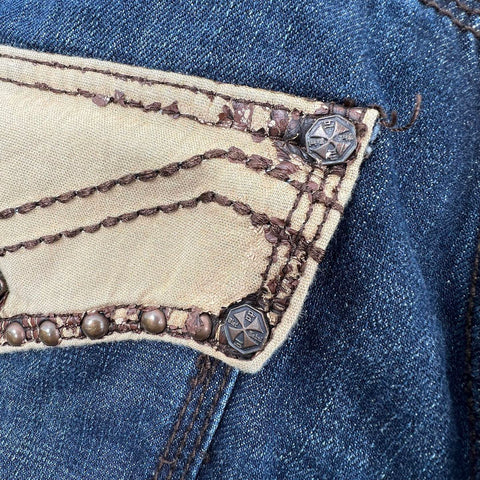 Blac Label Men's Dark Wash Distressed Flap Pocket Bootcut Jeans Size 34