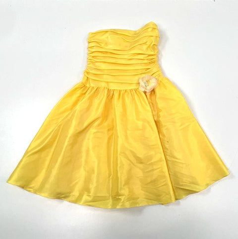 Vintage 80s Gunne Sax Jessica McClintock Yellow Strapless Ruched Dress Sz 7/8