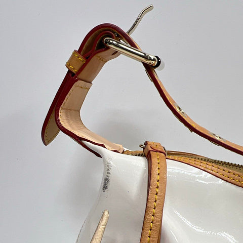 Dooney & Bourke White Patent Leather Tassel Hobo Bag Tan Trim