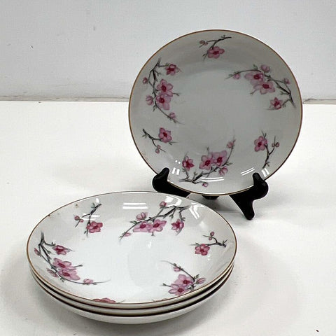 Diamond China Cherry Blossom 4 Pc Bowl Set Pink Floral Gold Trim 6" Vintage