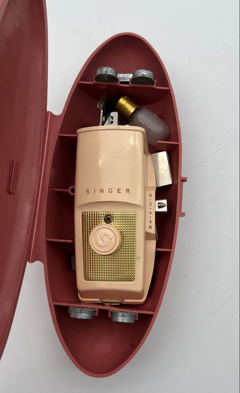 Singer Buttonholer Sewing Machine Attachment Set Pink Rocket Case Vintage