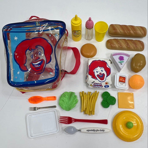 Vintage McDonald's Play Food Lot Ronald McDonald Backpack McNuggets 22pc Playset