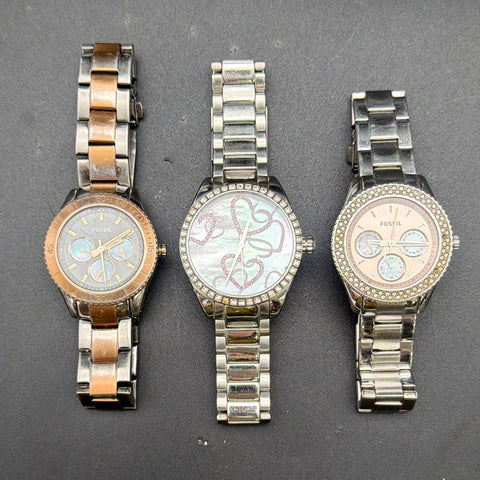 Lot of 3 Fossil Women's Watches ES-3030 ES-1963 ES-2946 Stainless Steel